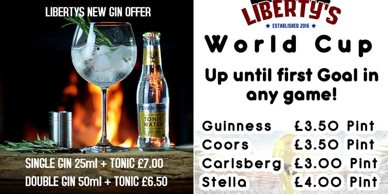 Liberty's Gin / Rum Bar & Private Party Hire Venue Menu