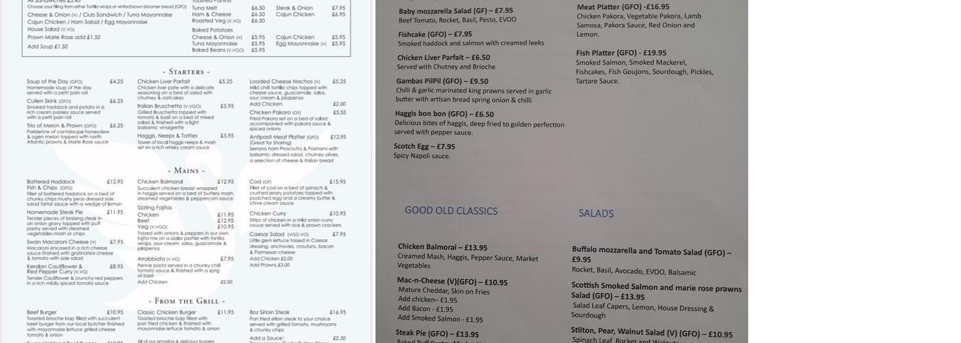 The Swan Menu
