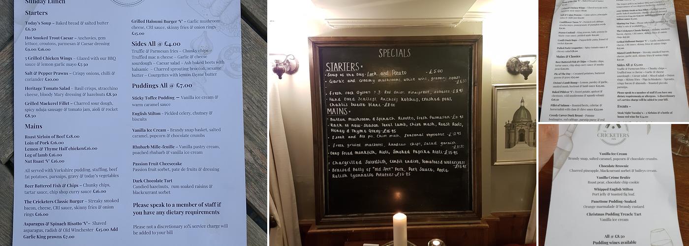 The Cricketers Inn Menu
