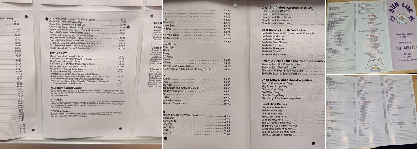 Sun Luk Menu