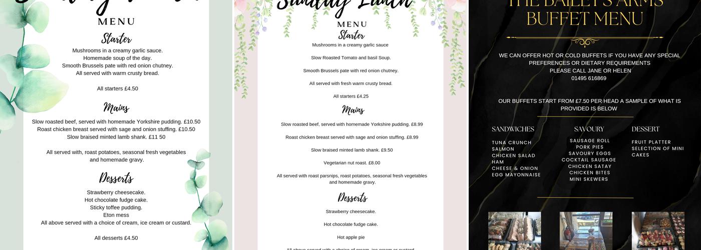 The Bailey Arms Menu