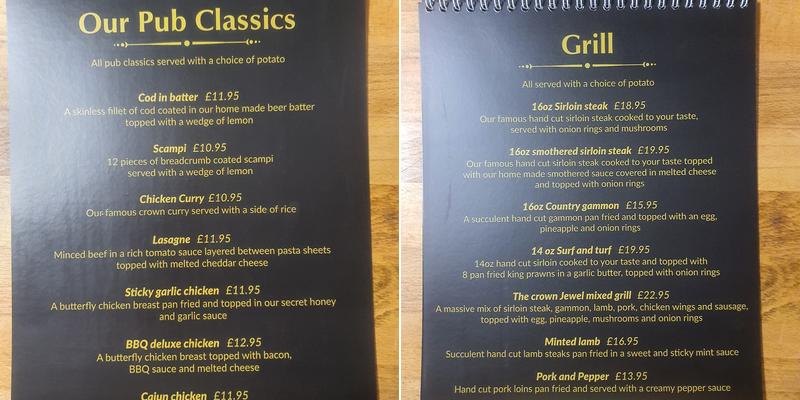 The Crown Inn Menu