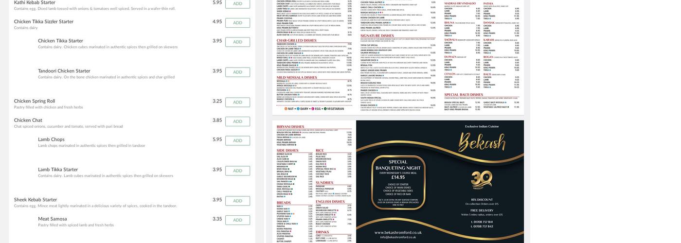 Bekash Tandoori Restaurant & Take Away Menu