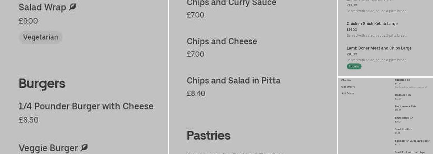 Park Lane Chippy Menu