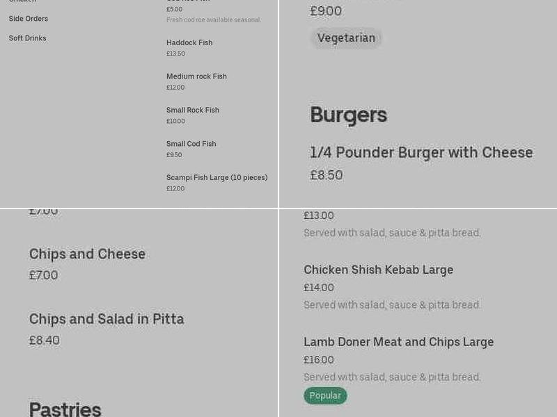 Park Lane Chippy Menu