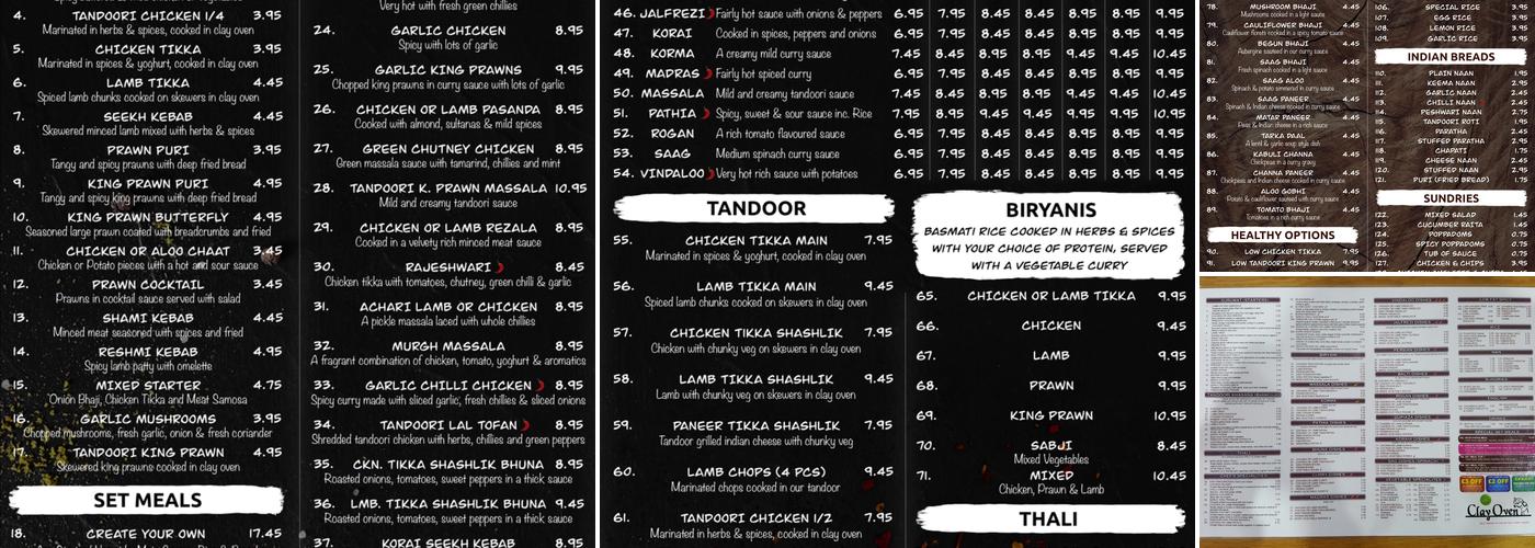 Clay Oven Menu