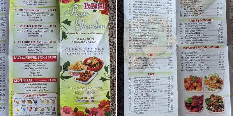 Rose Garden Menu