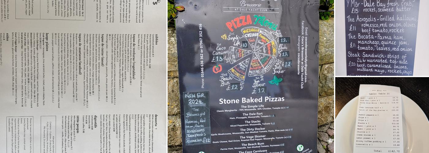 Coco’s Brasserie at Dale Yacht Club Menu