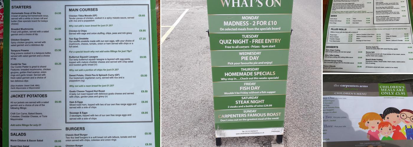 The Carpenters Arms Menu
