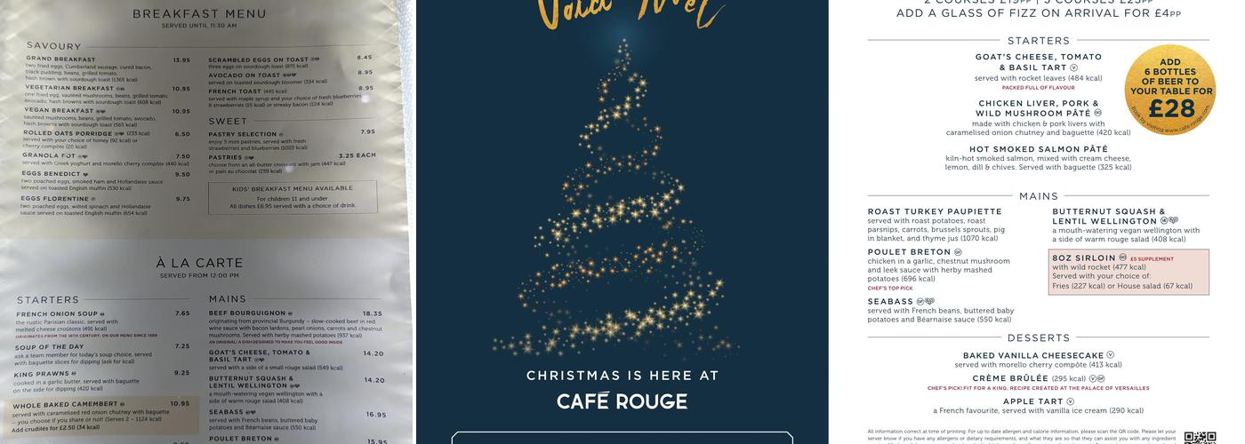 Café Rouge - Center Parcs Whinfell Menu