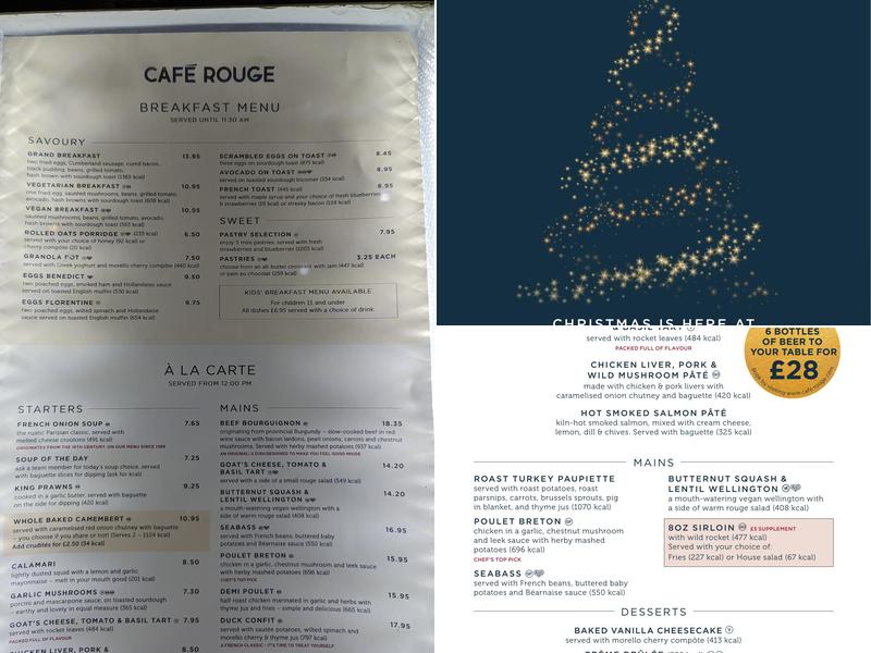 Café Rouge - Center Parcs Whinfell Menu