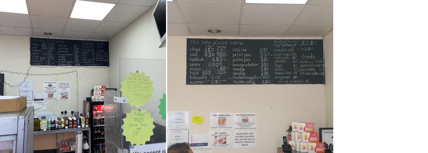 The Sole Plaice Menu