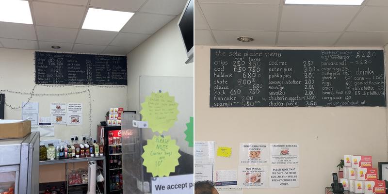The Sole Plaice Menu