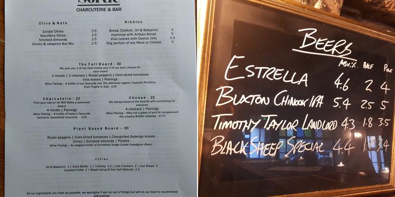 Sortie - Charcuterie & Bar Menu