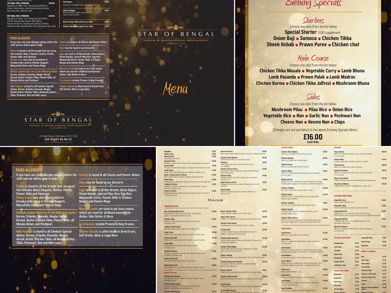 Star Of Bengal, Duke Street Menu