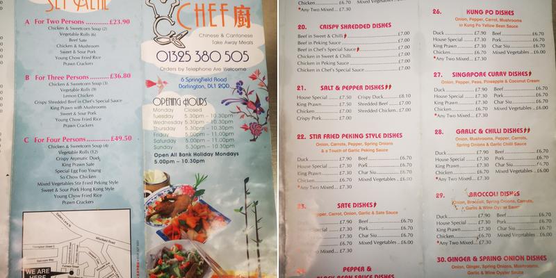 Ming Chef Menu