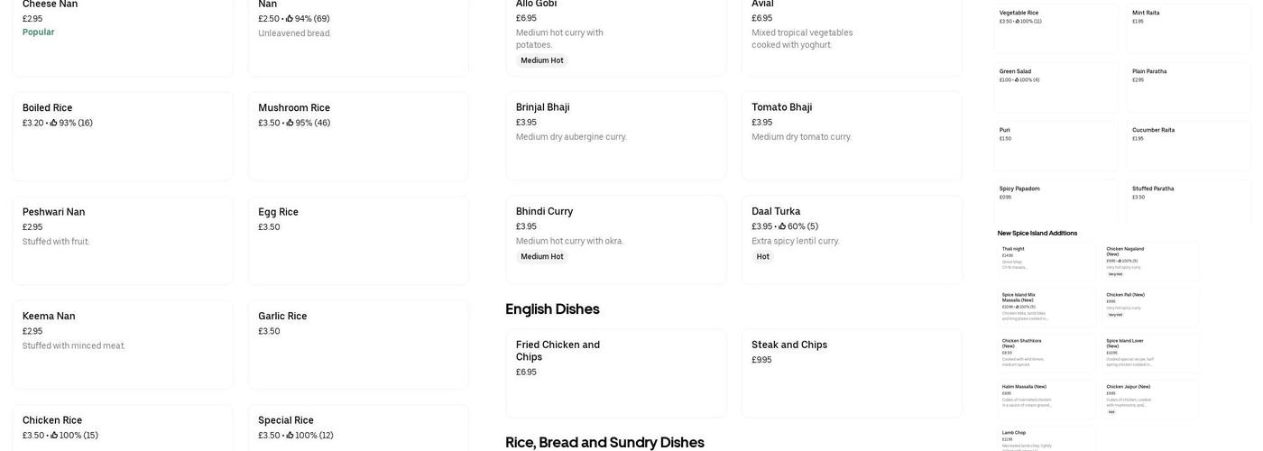 The Spice Island Menu