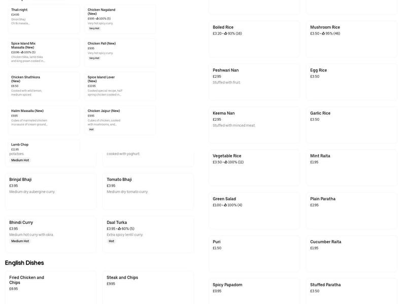 The Spice Island Menu