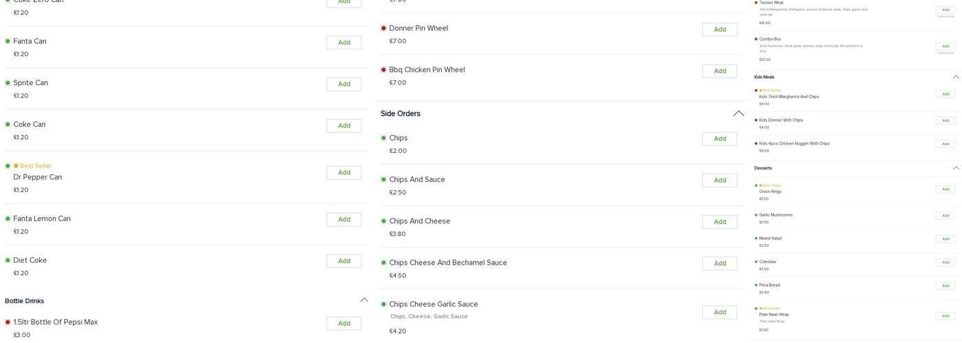 Tasties Pizzeria Menu