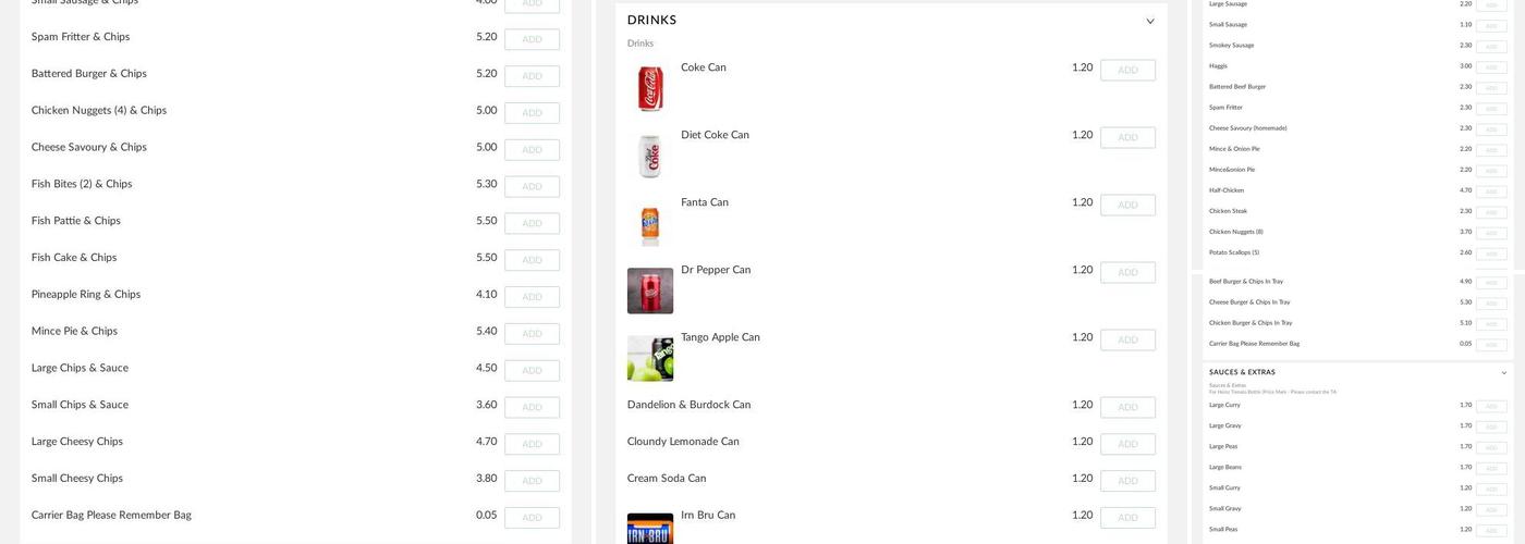 Thirlmere Chippy Menu