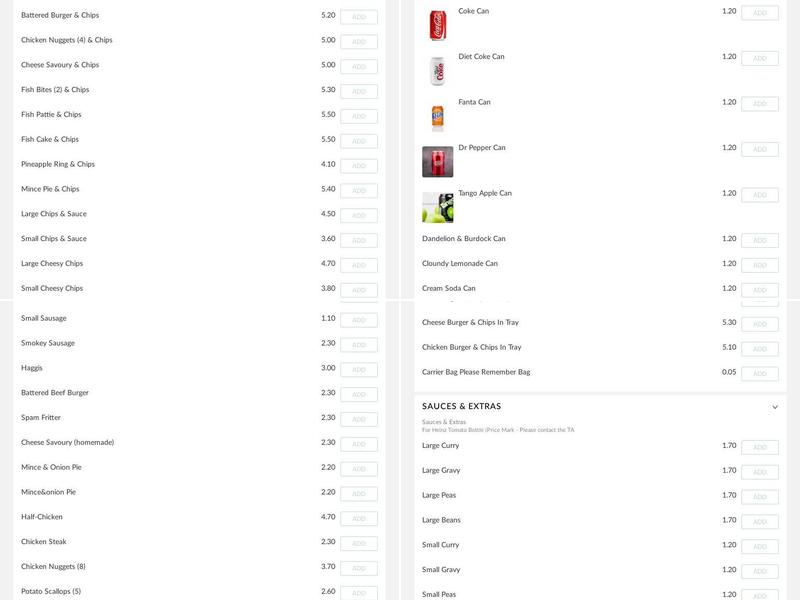 Thirlmere Chippy Menu
