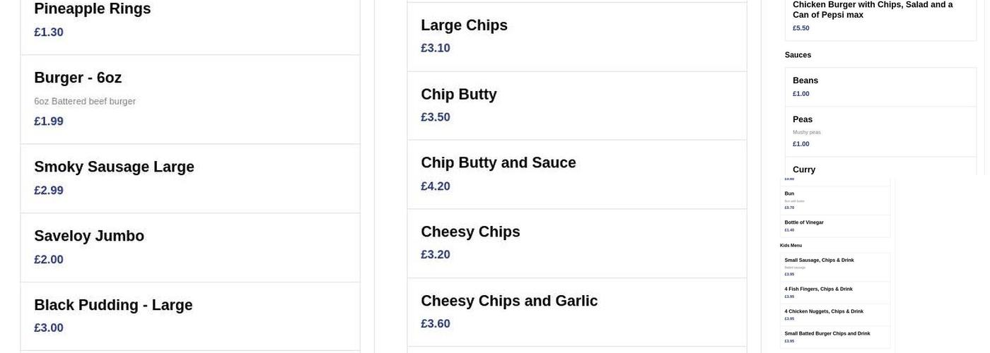 North Road Fish Bar Menu