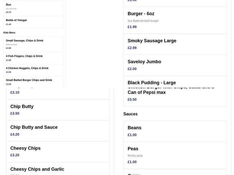 North Road Fish Bar Menu