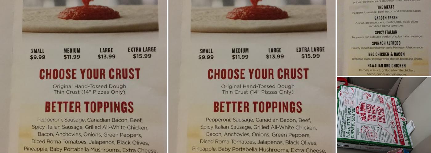 Papa Johns Pizza Menu