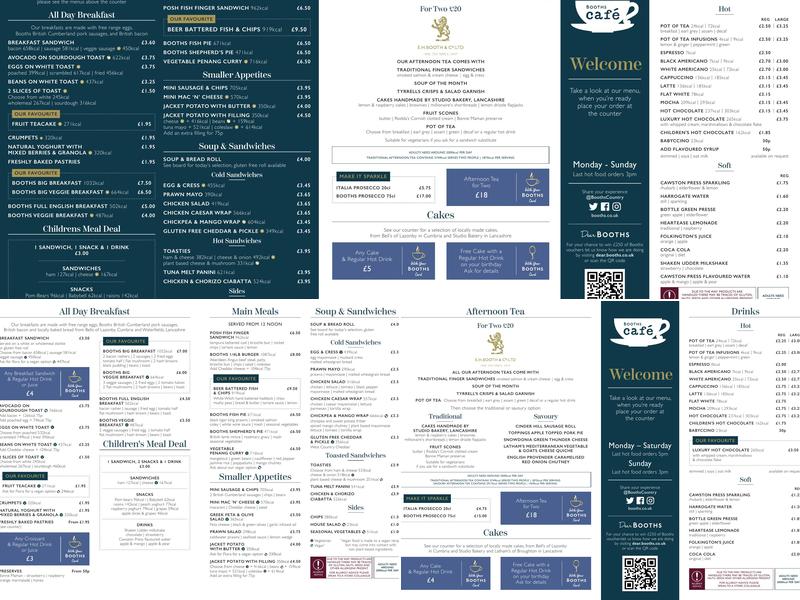 Booths, Penrith Menu