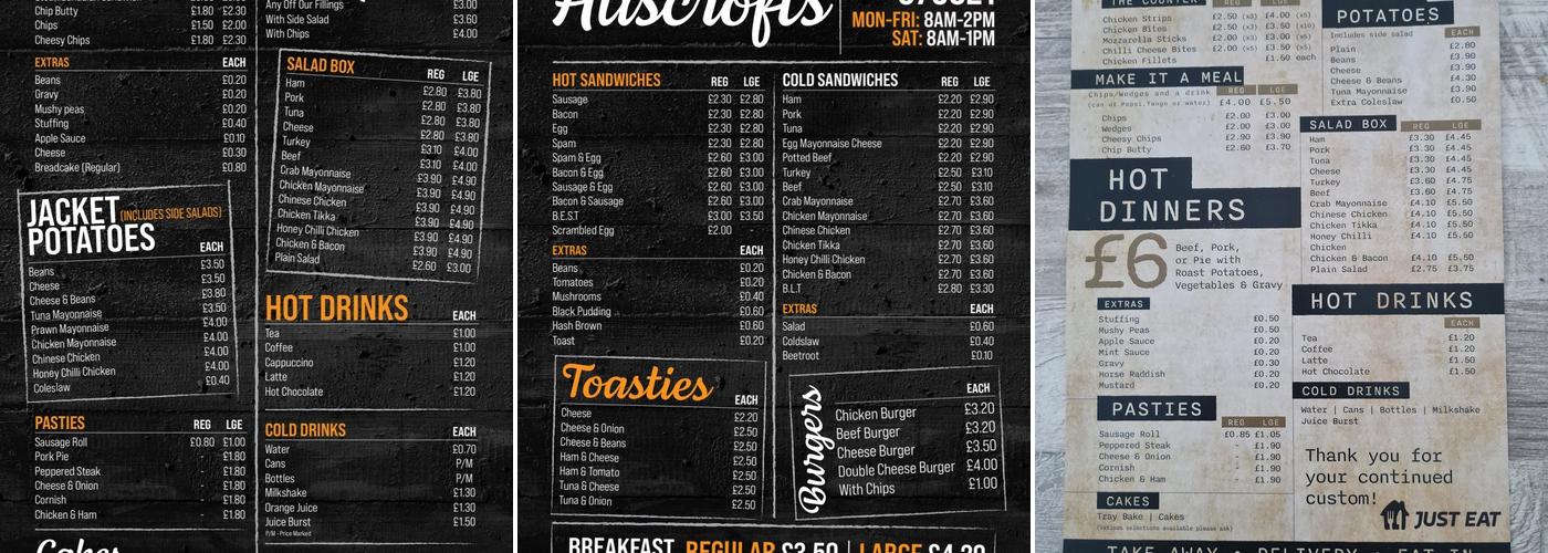 Huscroft Sandwiches Menu