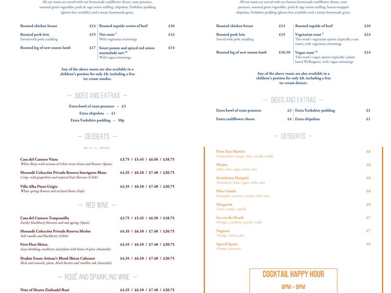 The Malt Shovel Menu