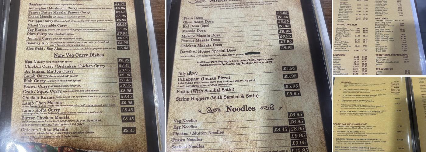 Dartford Dosa House Menu