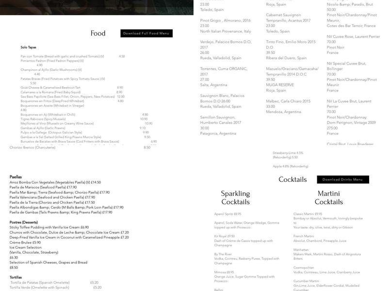 Cadiz Tapas Restaurant & Cocktail Bar Menu