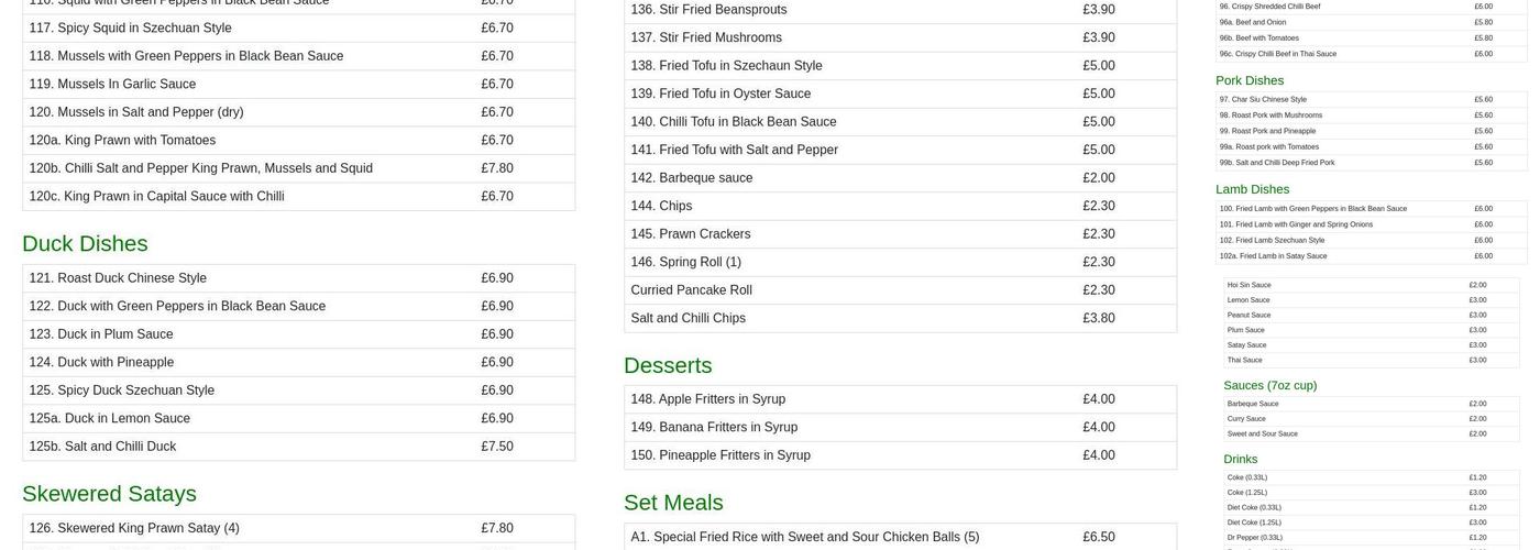 Four Seasons Chinese Menu