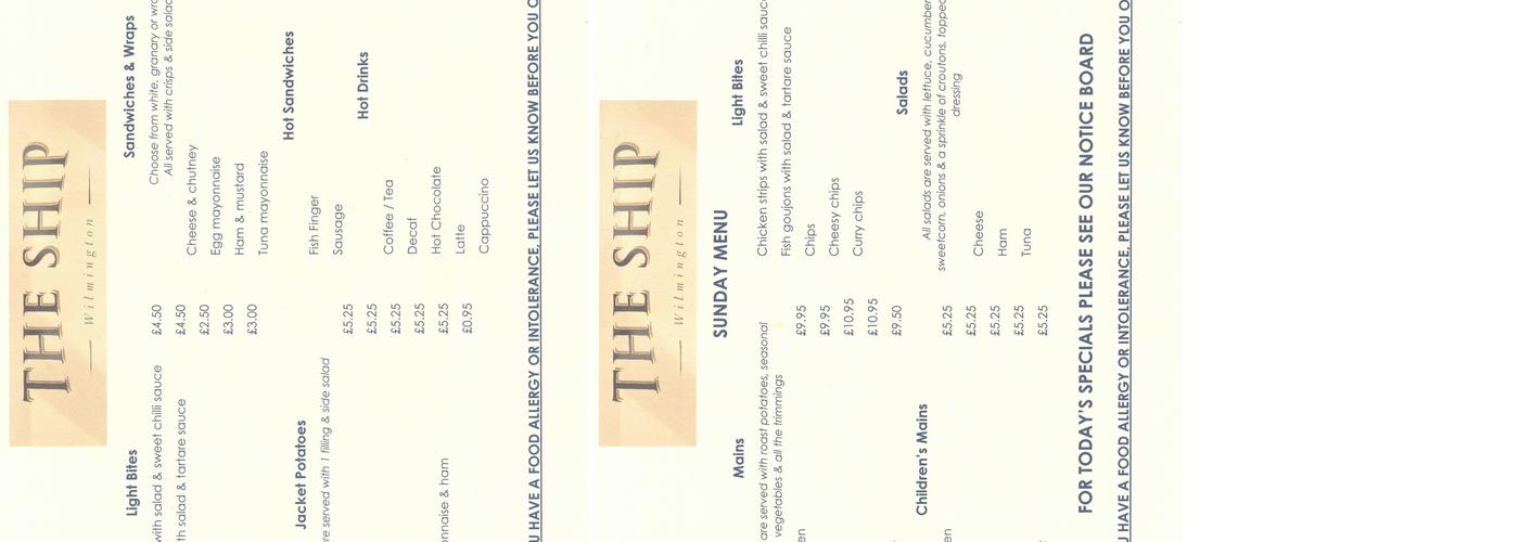 The Ship, Wilmington Menu