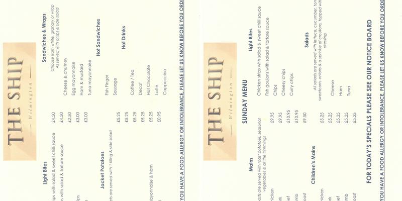 The Ship, Wilmington Menu