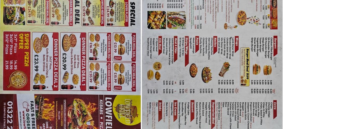 Lowfield Grill Kebab Menu