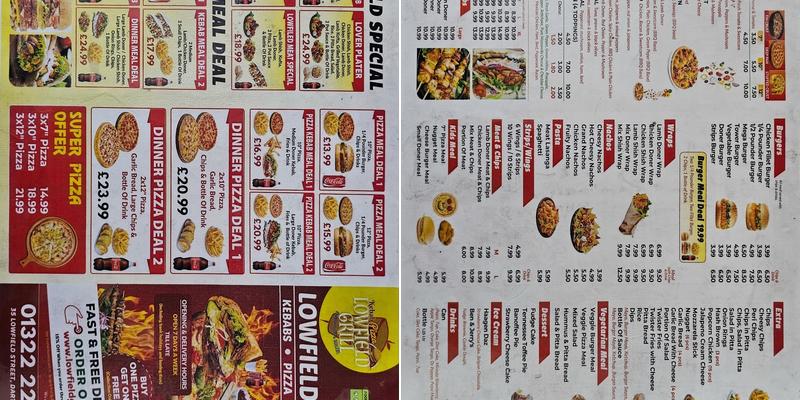 Lowfield Grill Kebab Menu