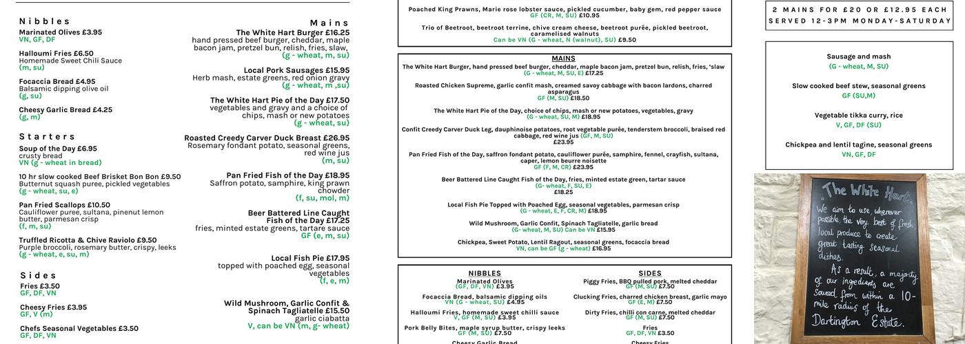 The White Hart Bar and Restaurant Menu