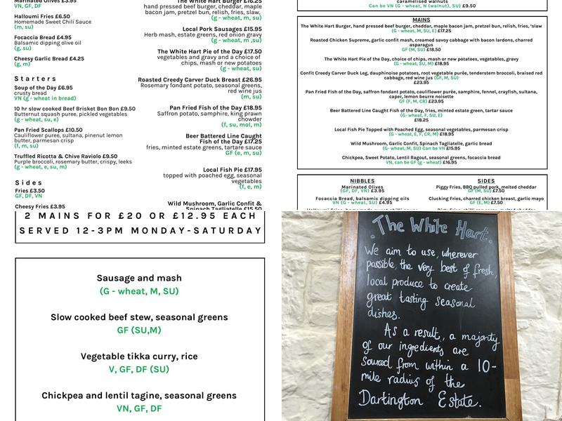 The White Hart Bar and Restaurant Menu