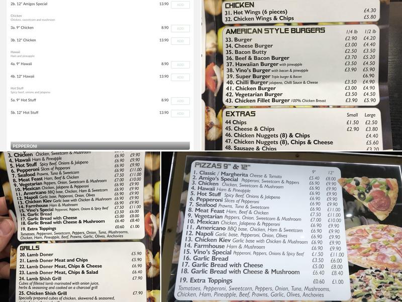 Vinos Pizzaria Menu