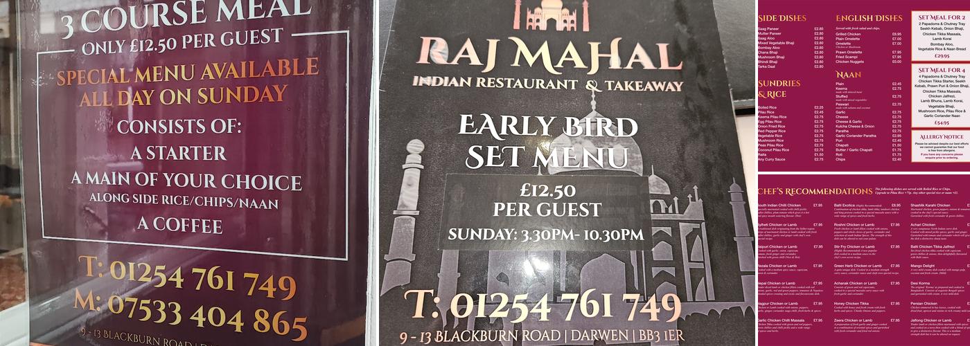 Raj Mahal Indian Restaurant Menu