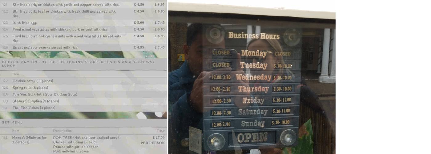 Bangkok Pavillion Menu