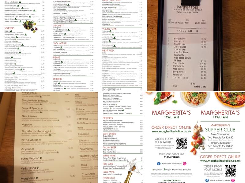Margheritas Menu