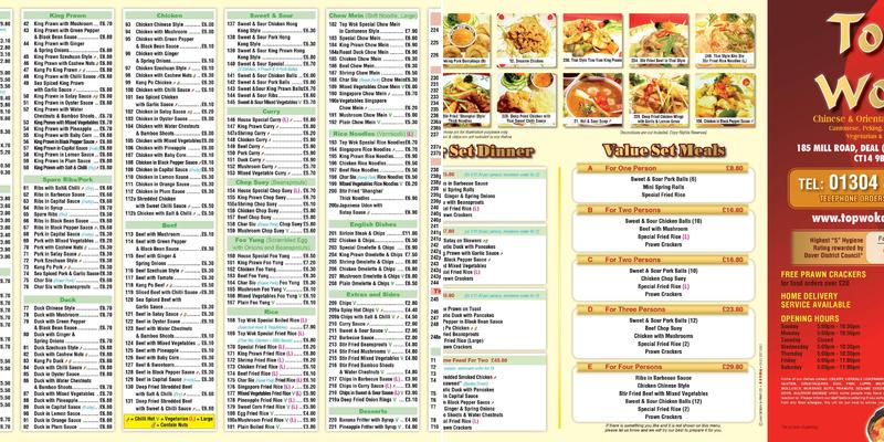 Top Wok Chinese Takeaway Menu