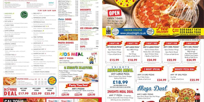 Pizza 2 night deal Kent Menu