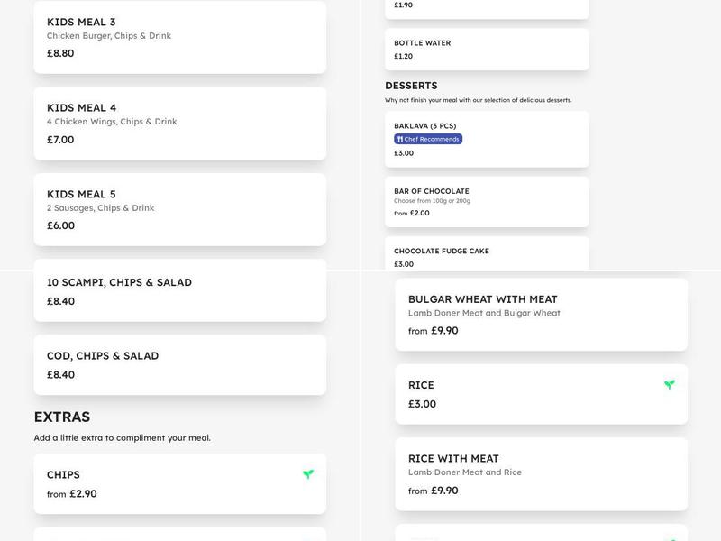 Afyon Charcoal Grill Menu