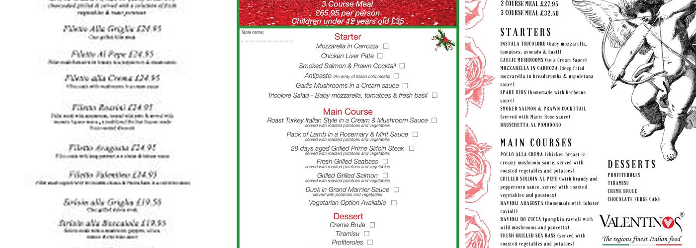 Valentinos Scissett Menu