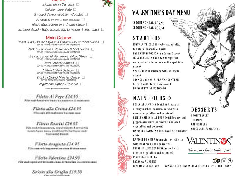 Valentinos Scissett Menu
