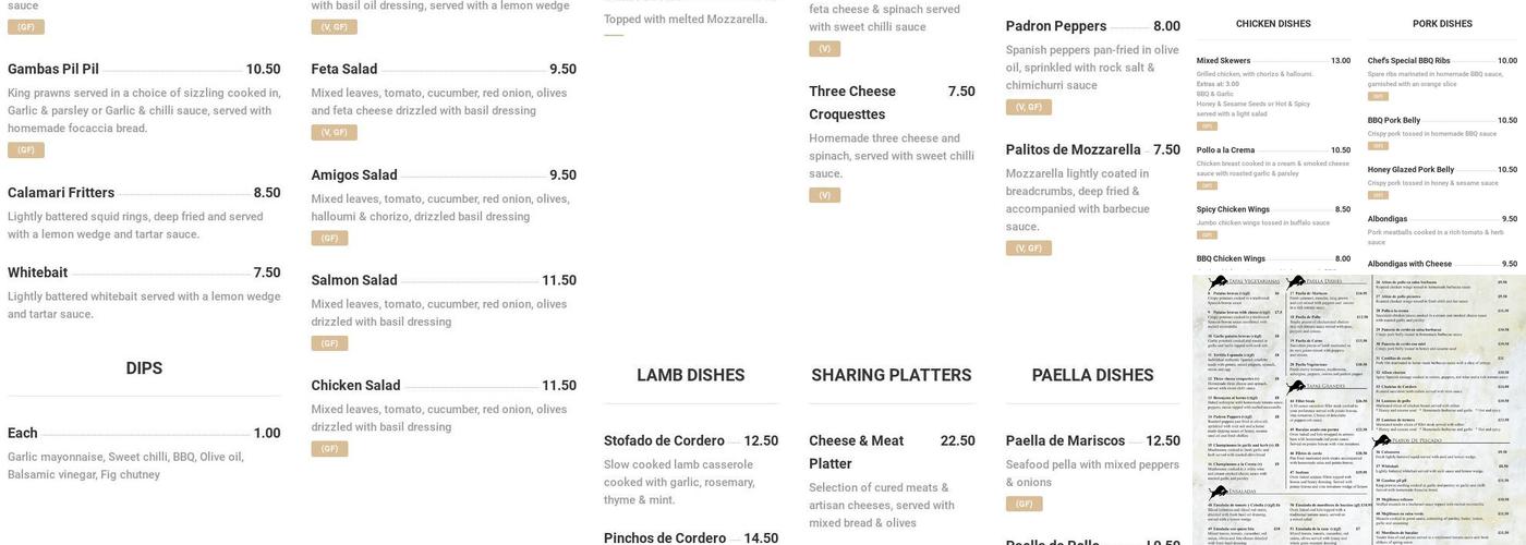 Los Amigos Tapas Menu